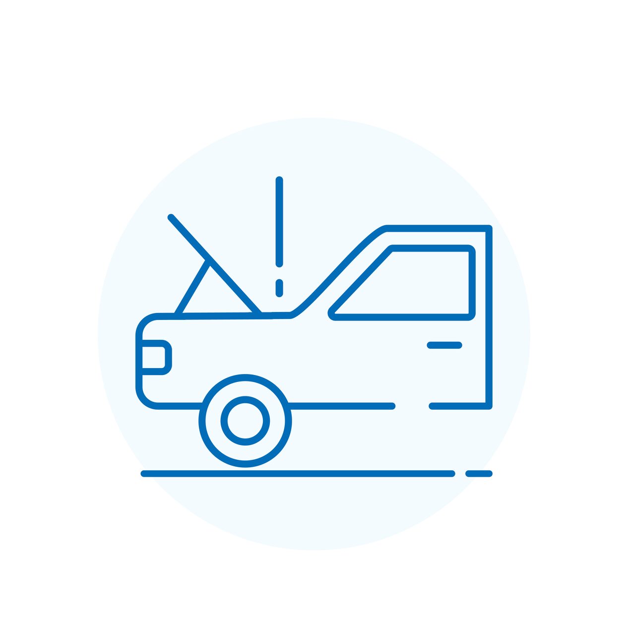 Icon of a car with an open hood with an exclamation mark